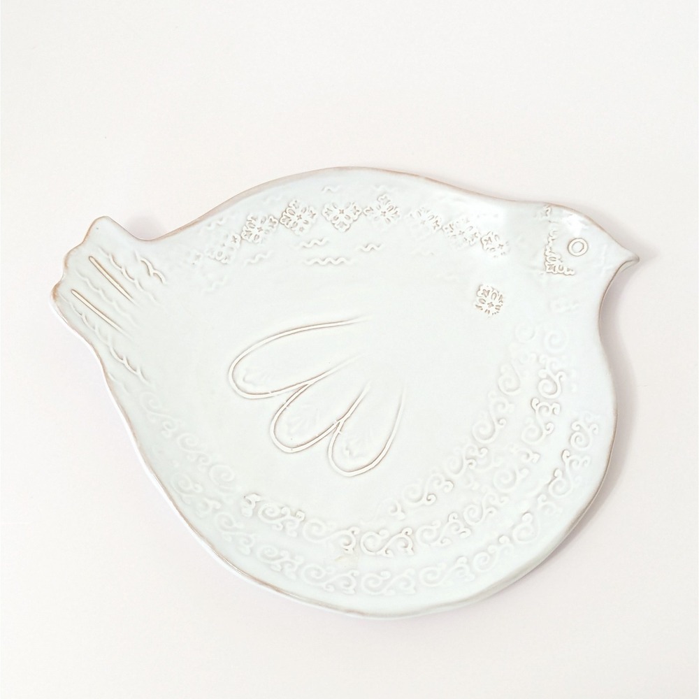 Vietri Bellezza White Bird Shape Salad Dessert Plate 11" x 9" Made In Italy